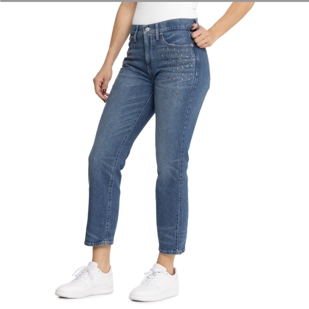 107 Lucky Brand Zoe High Rise Straight Jeans 6/28 Studded Medium Wash